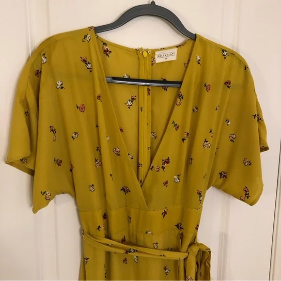 Bella Ella Golden horizon Mustard Yellow floral wrap maxi Dress Gorgeous Sz M - Picture 6 of 15